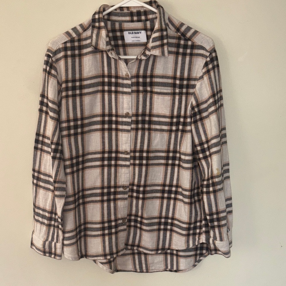 Old Navy Plaid Button Down Shirt - Black, Brown, White